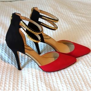 Red/Black Heels with Gold Ankle Strap